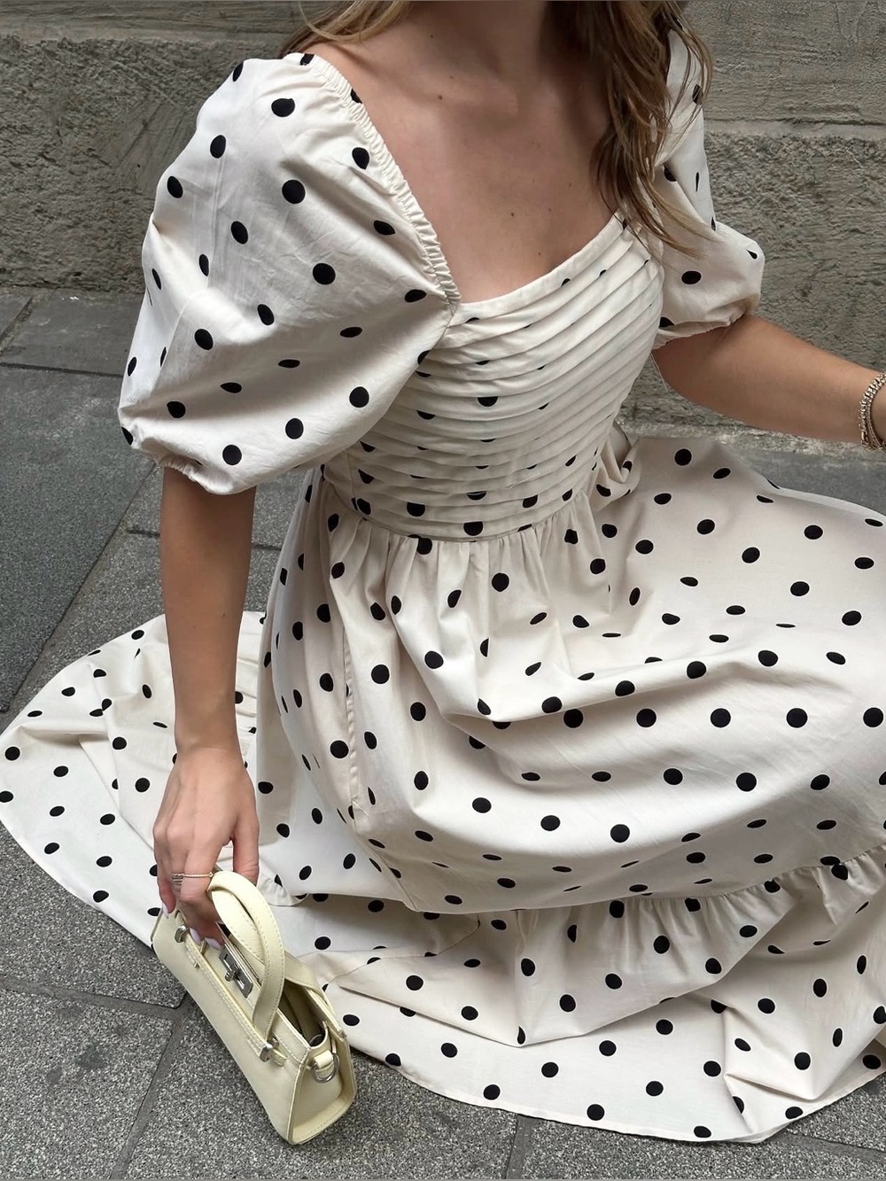 Abercrombie & Fitch Emerson Poplin Puff Sleeve Polka Dot Midi Dress, Size M